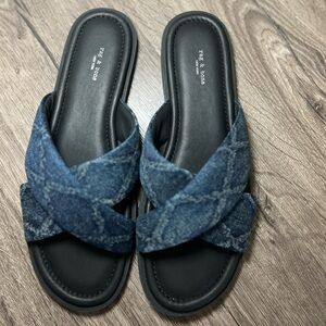 Rag & Bone Women's Blue Geo Cross Strap Slide Sandal - Denim